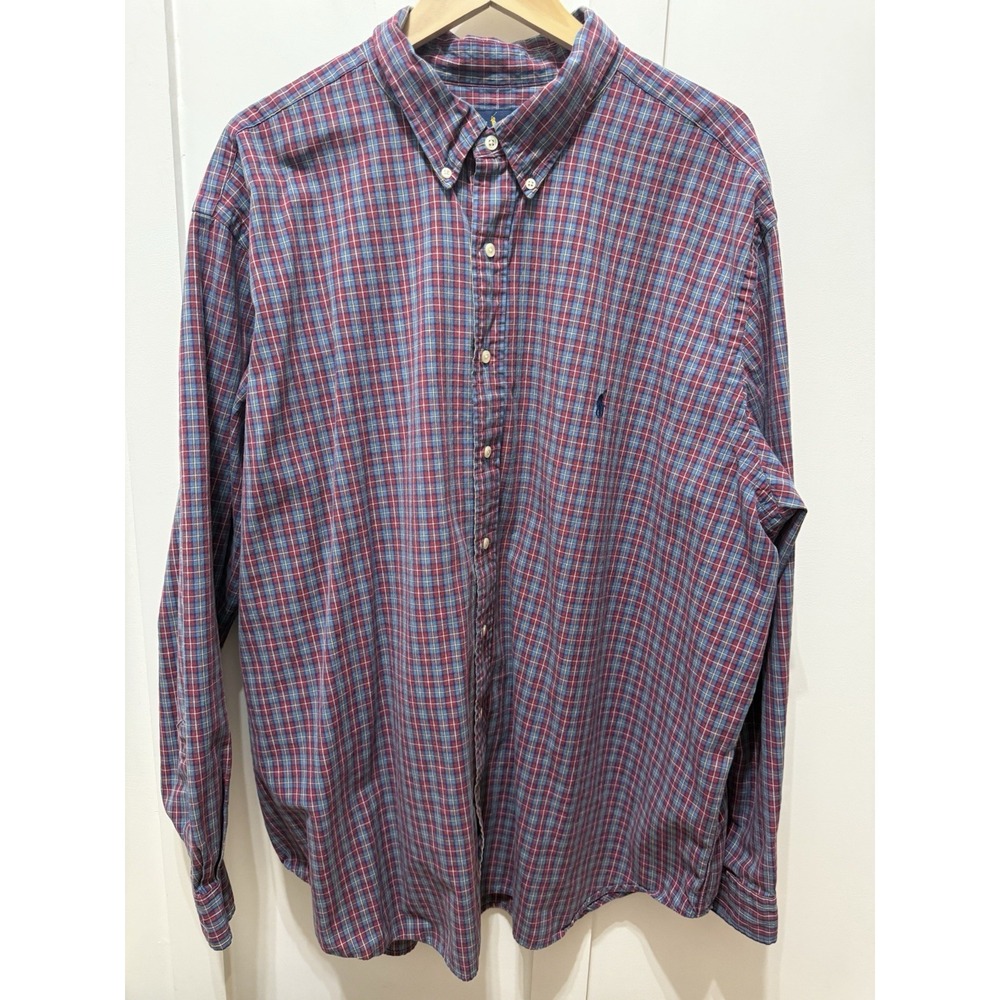 Ralph Lauren Long Sleeve Button Up Shirt Cotton Plaid‎ Size 3XB 3G Big & Tall